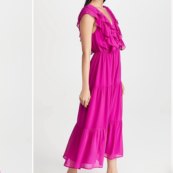 Wayf Magenta Ruffle Midi Dress - Picture 6 of 9